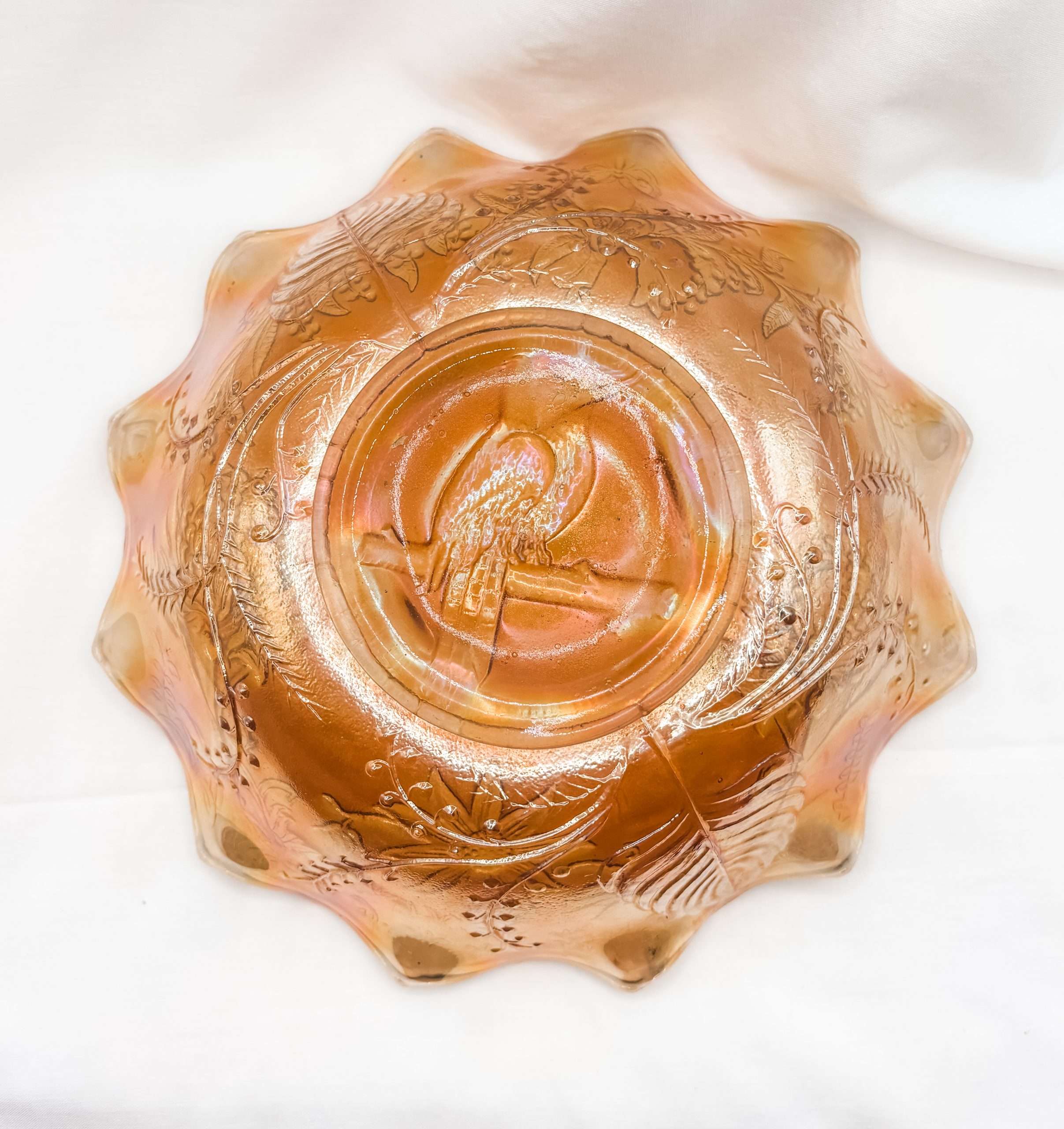Australian Carnival Glass Marigold Kingfisher Master Bowl – Crown Crystal Glass Co. c.1930 - Image 3