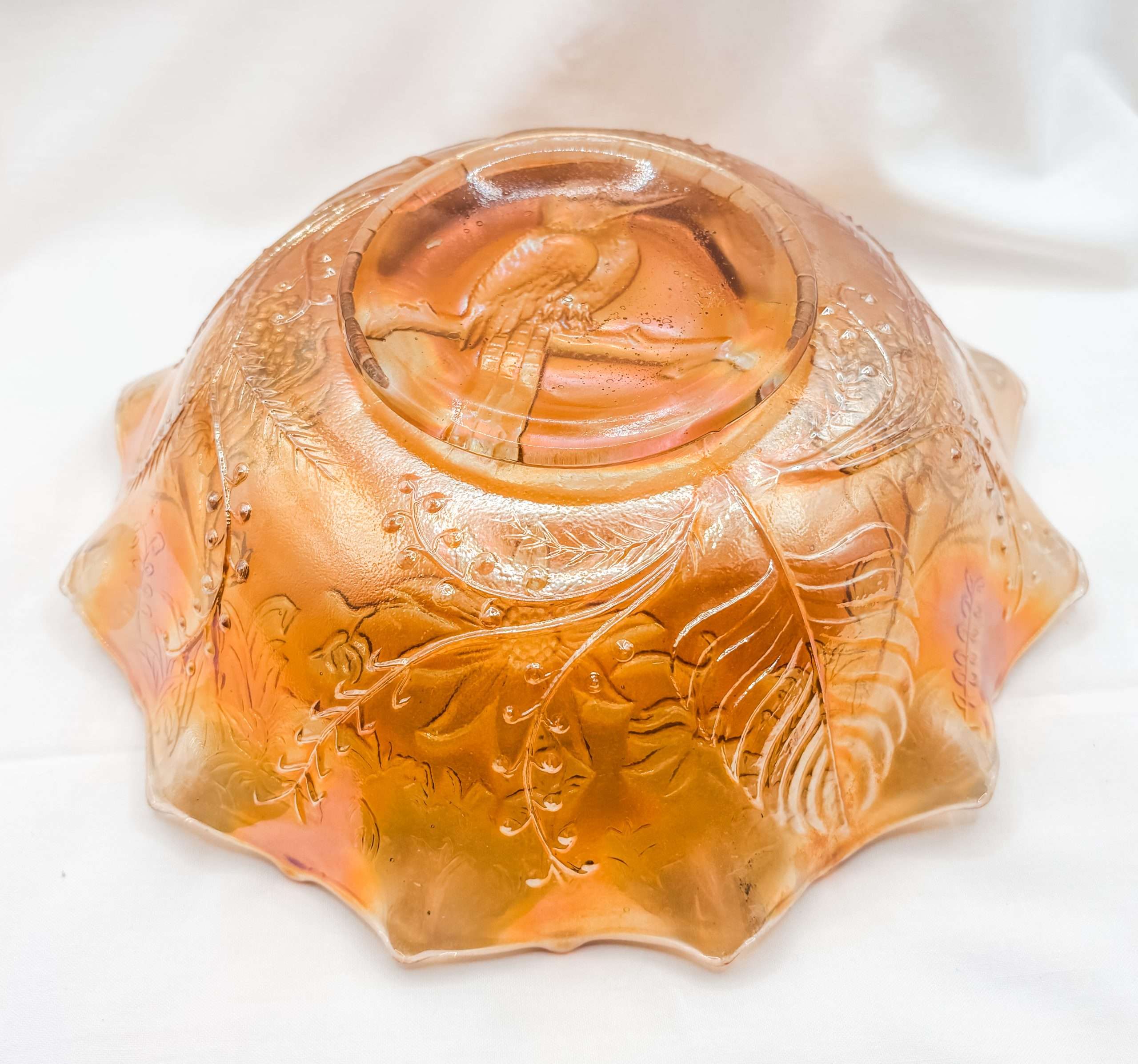 Australian Carnival Glass Marigold Kingfisher Master Bowl – Crown Crystal Glass Co. c.1930 - Image 4