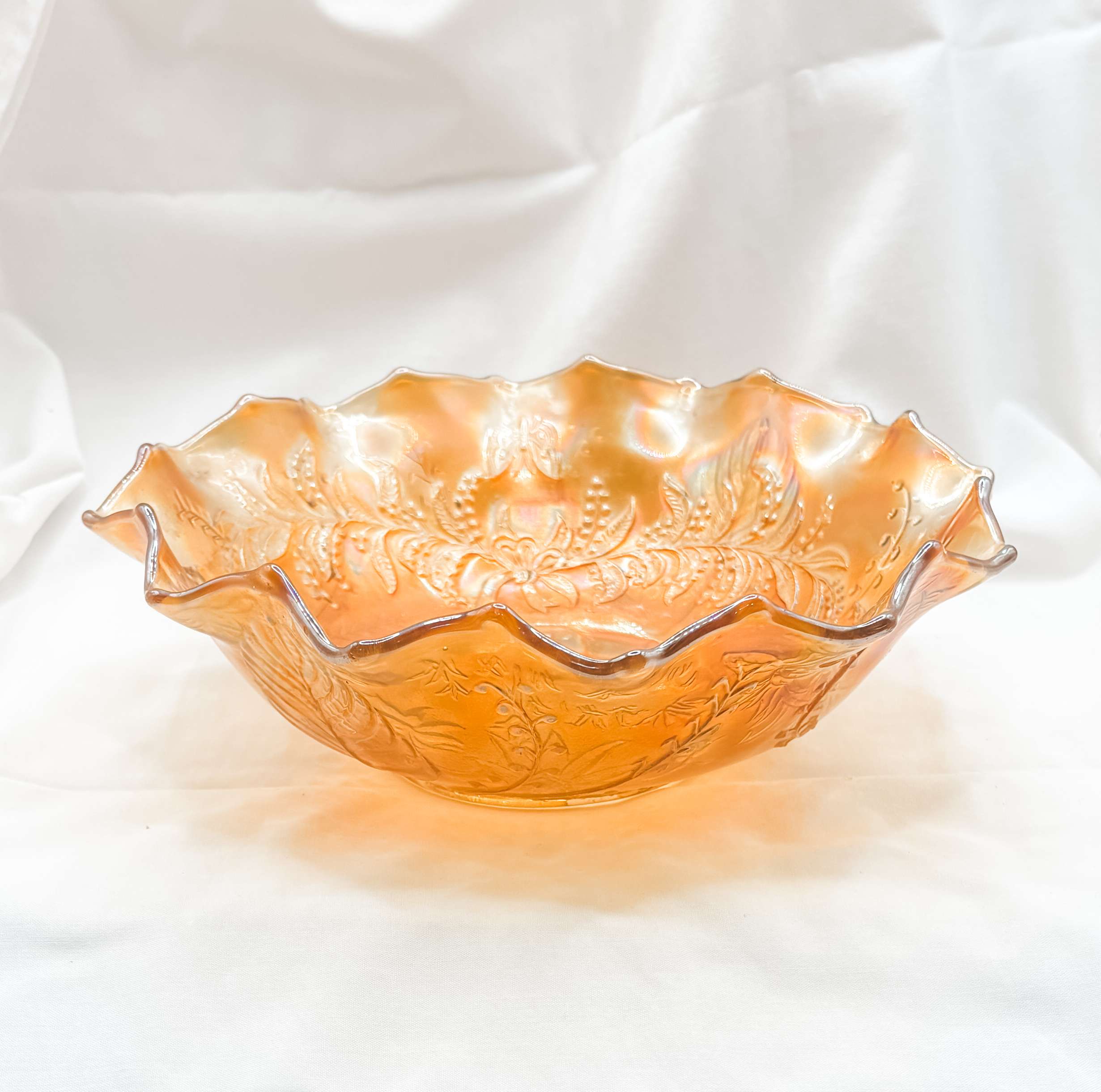 Australian Carnival Glass Marigold Kingfisher Master Bowl – Crown Crystal Glass Co. c.1930 - Image 5