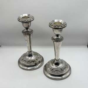 Antique Silver Plated Scroll Design Candlesticks – Elegant 190mm Pair