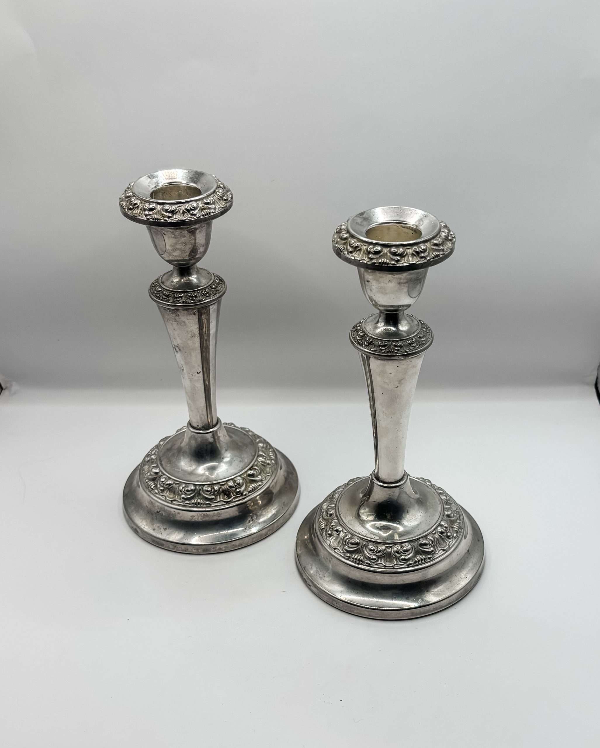 Antique Silver Plated Scroll Design Candlesticks – Elegant 190mm Pair