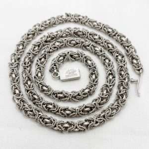 Vintage Sterling Silver Mexican Necklace – 64cm, 61.5g, Intricate Weave, Box Clasp