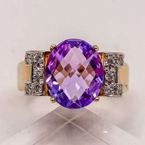 18ct Gold 4.00ct Amethyst & Diamond Statement Ring – Size N½