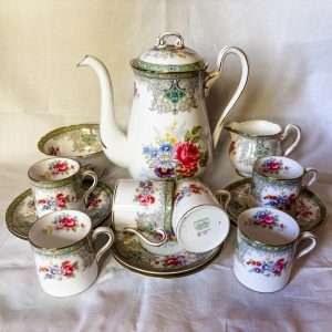 Rare Shelley Georgian 13360 Coffee Set – H. Pardoe Floral Fine Bone China – 15 Pieces