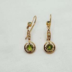 9ct Rose Gold Peridot & Seed Pearl Drop Earrings -Shepherd Hooks