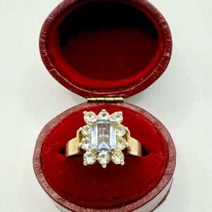 9ct Gold Synthetic Spinel and CZ Ring -Pale Blue Emerald Cut| Size O