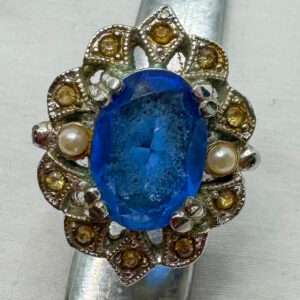 Sarah Coventry Silver,Pearl & Blue Stone Ring