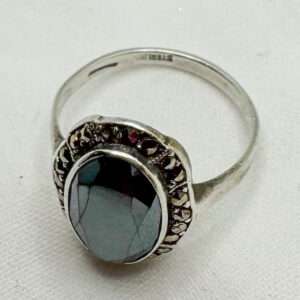 Art Deco Sterling Silver Hematite & Marcasite Ring