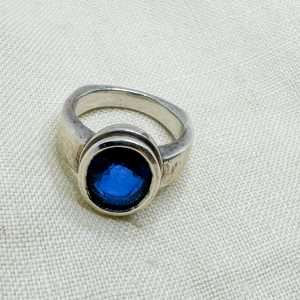 Sterling Silver Sapphire Ring – Oval Bezel Set Sapphire, Sterling Silver – Size K 1/2