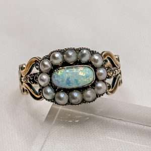 15ct Yellow Gold Opal & Seed Pearl Georgian Ring – Antique Fine Jewelry