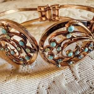 Vintage Capri Blue Crystal & Turquoise Clamper Bangle