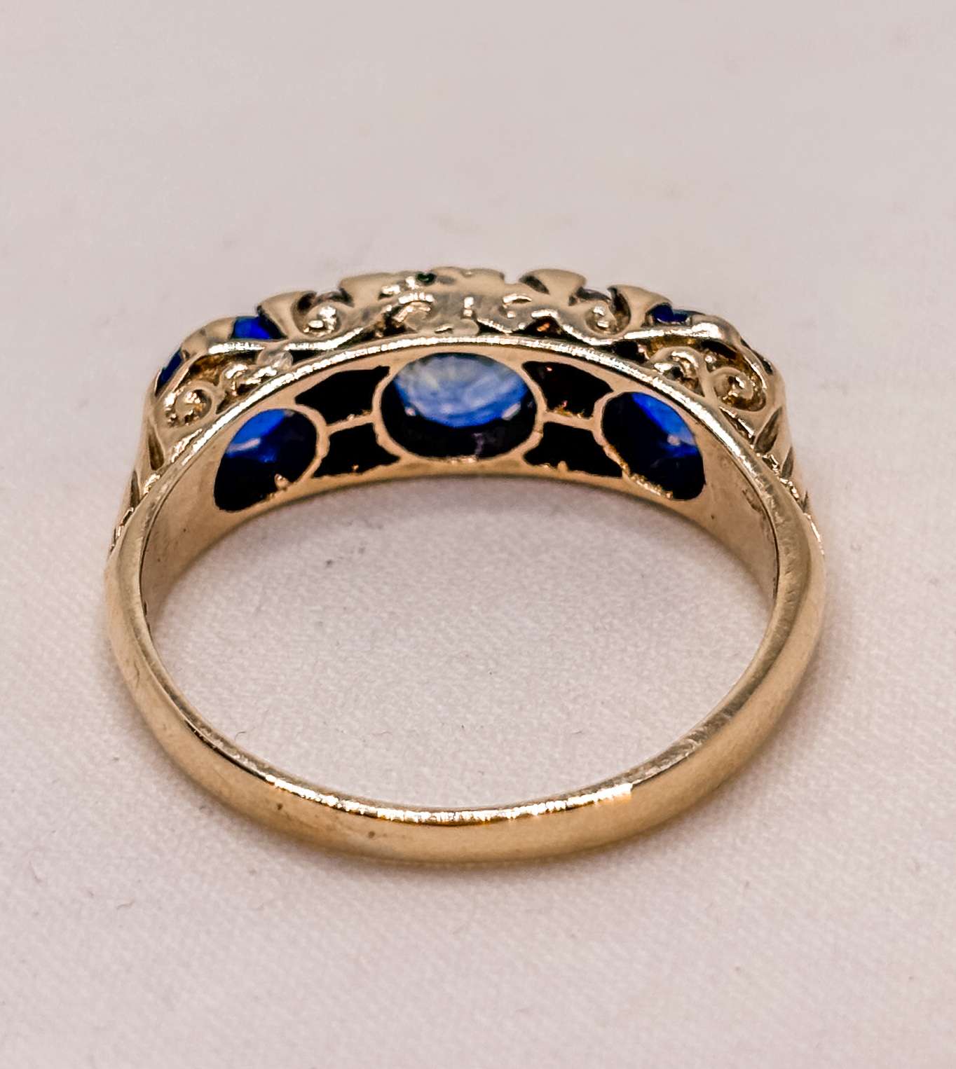 9ct Yellow Gold Sapphire & Diamond Ring – Three Stone Bridge Setting – Size N½ - Image 4