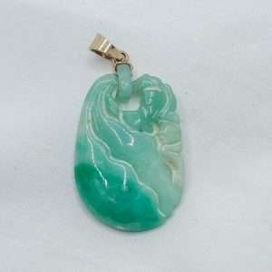 18ct Yellow Gold Carved Jade Pendant | Natural Green Jade | 25mm