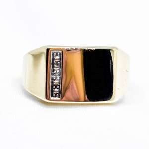 9ct Yellow Gold Diamond Set Gents Signet Ring