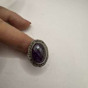 Sterling Silver Multi Faceted Amethyst Marcasite Ring