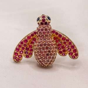 Sterling Silver Pink Tourmaline Bee Ring – Gold Accented Statement Ring | Size R