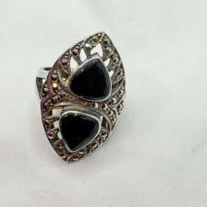 Sterling Silver Marcasite & Onyx Ring