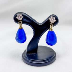 9ct Gold Lapis Lazuli & Diamond Drop Earrings – Elegant Blue Gemstone Earrings