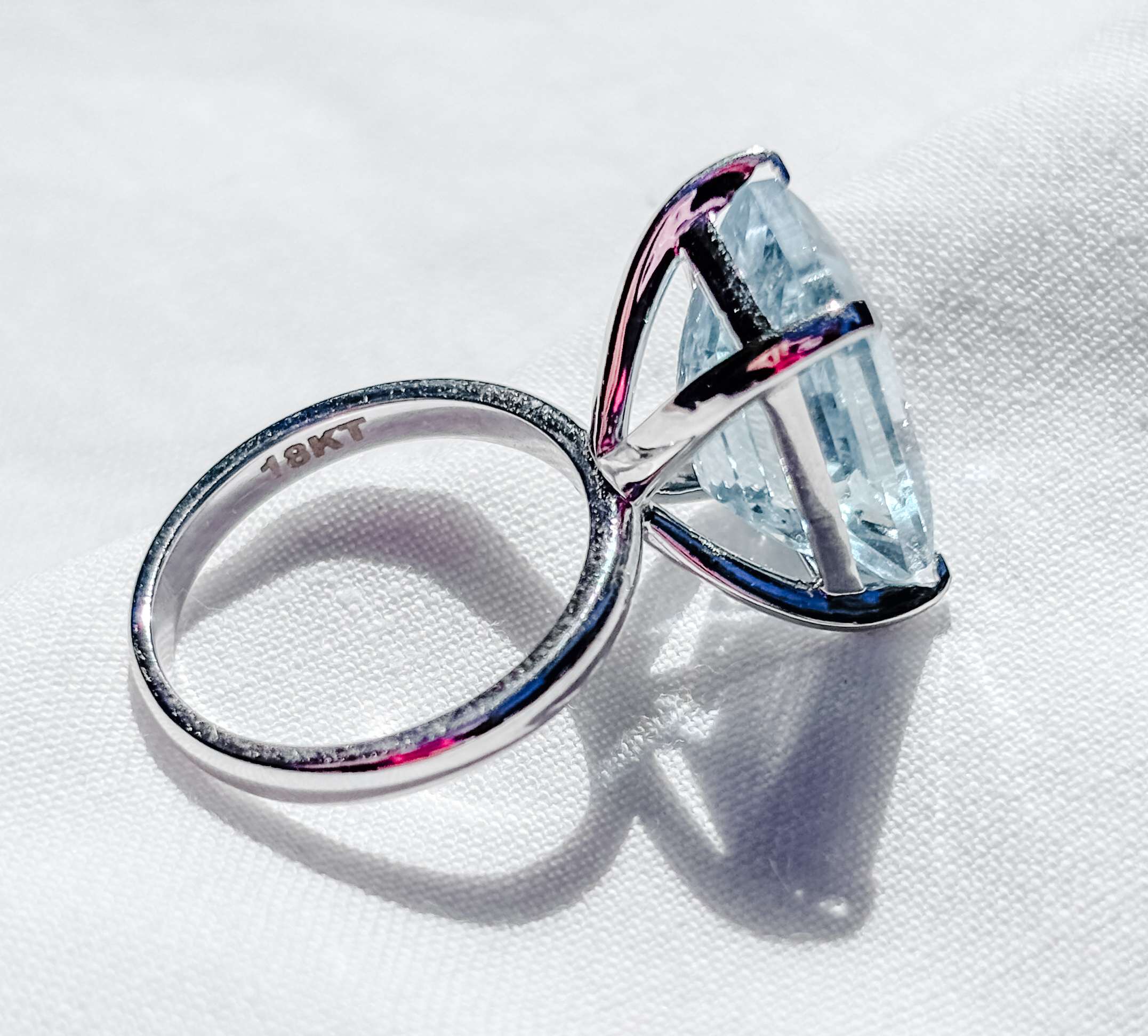 18ct White Gold Aquamarine Ring – Emerald Cut Statement Ring (Size M) - Image 4