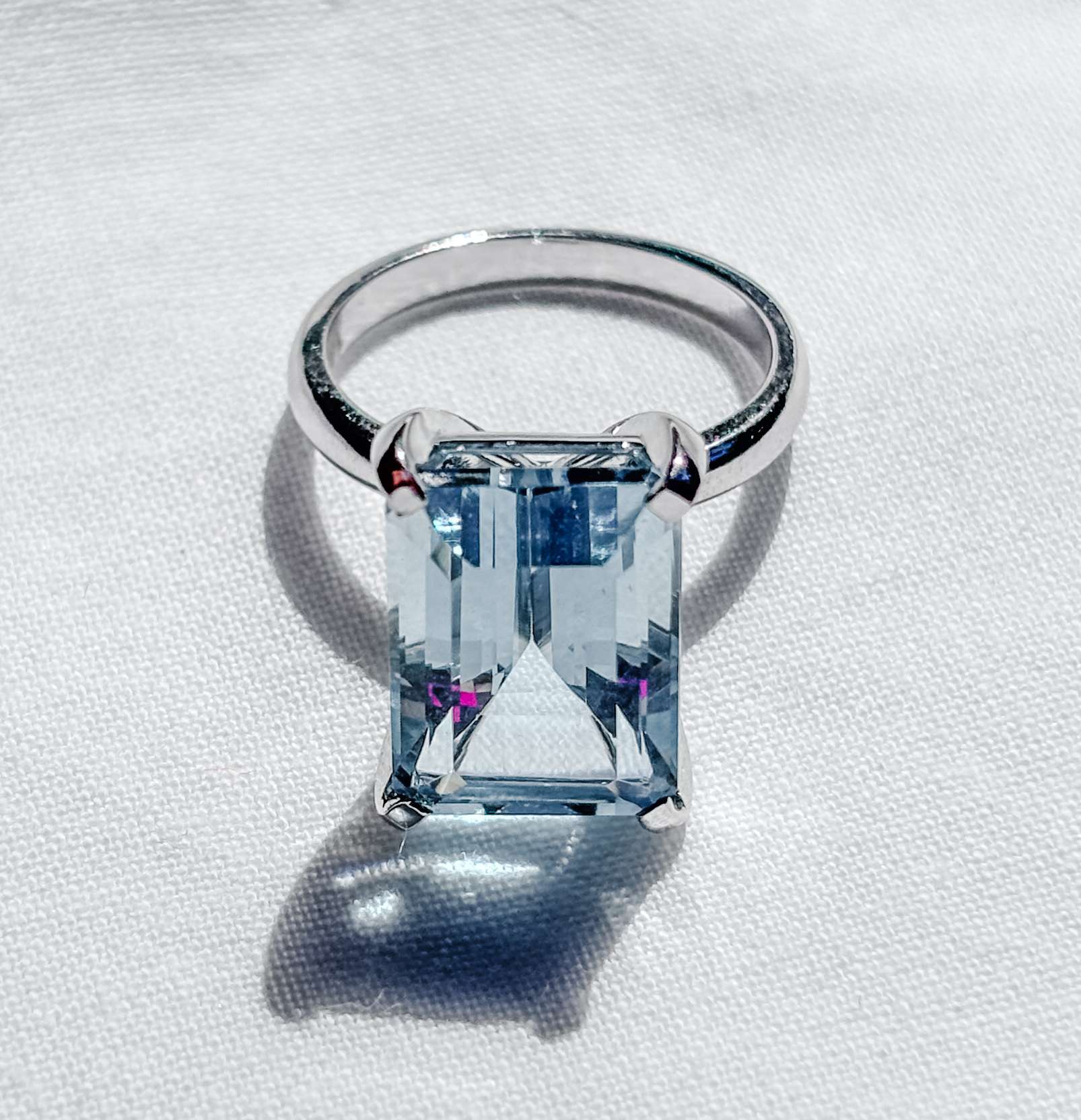 18ct White Gold Aquamarine Ring – Emerald Cut Statement Ring (Size M) - Image 5