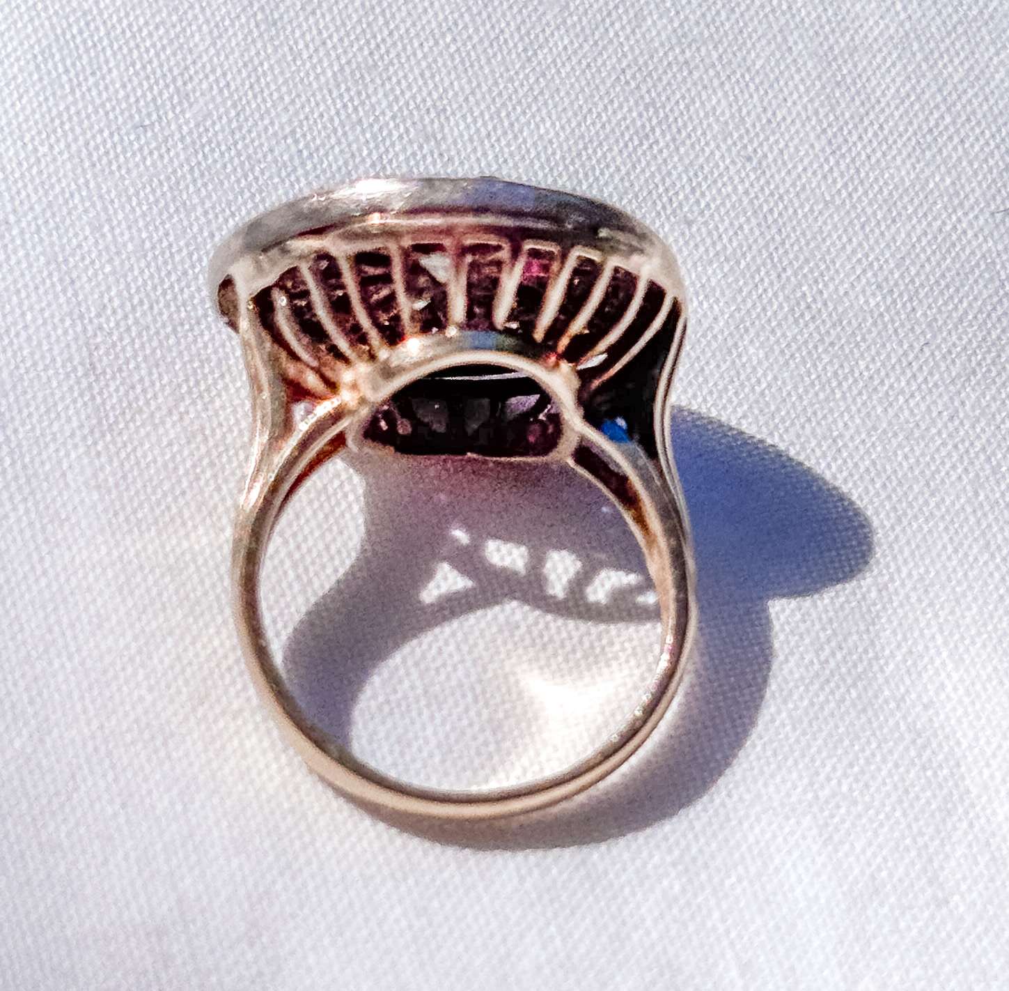 14ct Gold Ruby & Diamond Starburst Ring – Vintage Statement Cocktail Ring (Size L) - Image 4