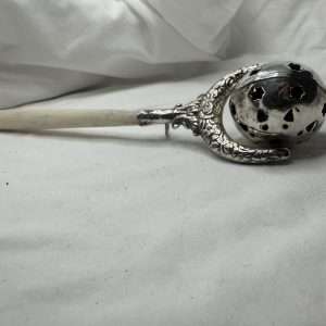 Antique Edwardian Baby Rattle with Bone Handle & Alpaca Silver Cap c.1910