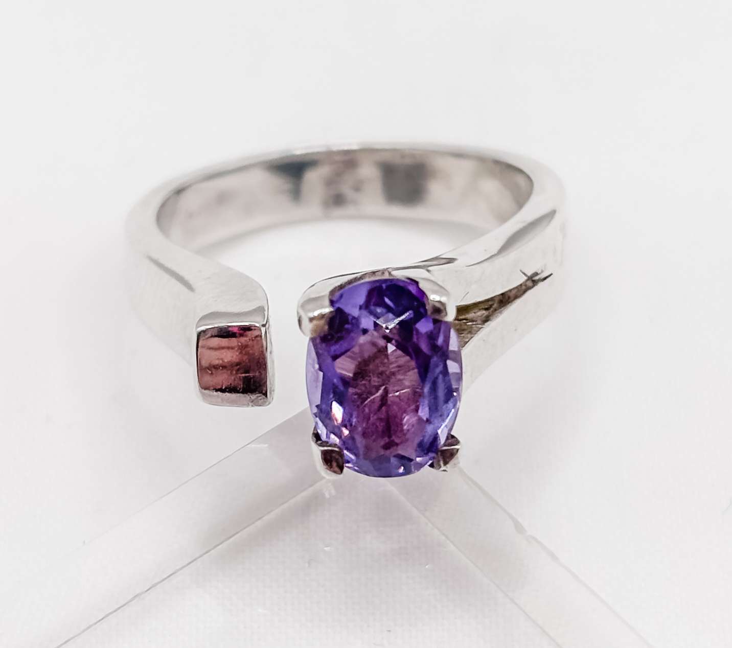 Sterling Silver Oval Amethyst Bypass Ring – Size K½