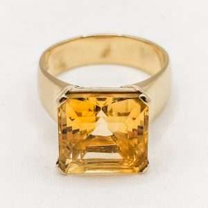 9ct Gold 13mm Square-Cut Citrine Statement Ring – Size S½