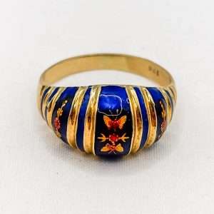 French Yellow Gold Polychrome Enamel Ring – Marked 9ct, Tests Approximately 14ct